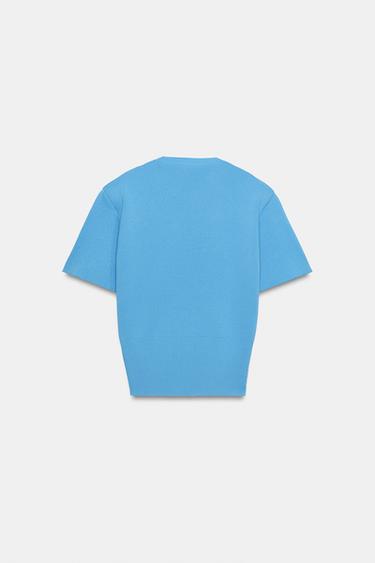 Zara SHOULDER PAD KNIT TOP - Blue