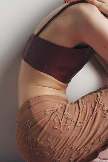 Zara FAUX LEATHER STRAPPY BRALETTE - Maroon