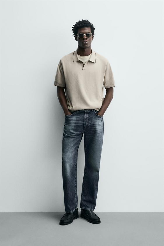 CONTRAST RIB KNIT POLO SHIRT