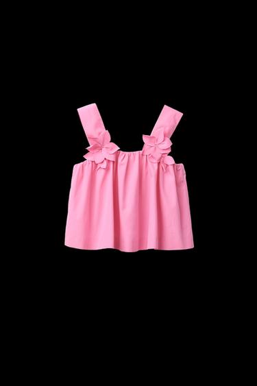 Zara FLORAL POPLIN TOP - Pink - Image 0