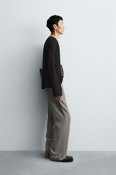 TEXTURED FLARE FIT TROUSERS - Grey / Beige by Zara - Image 3