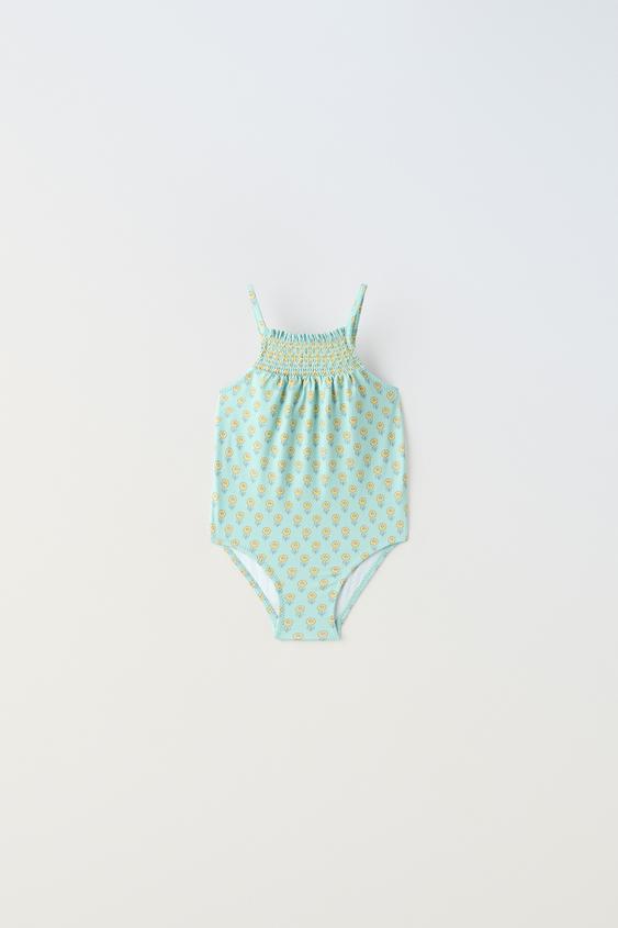 16 YEARS/ FLORAL SWIMSUIT WITH SMOCKING Light green ZARA Australia