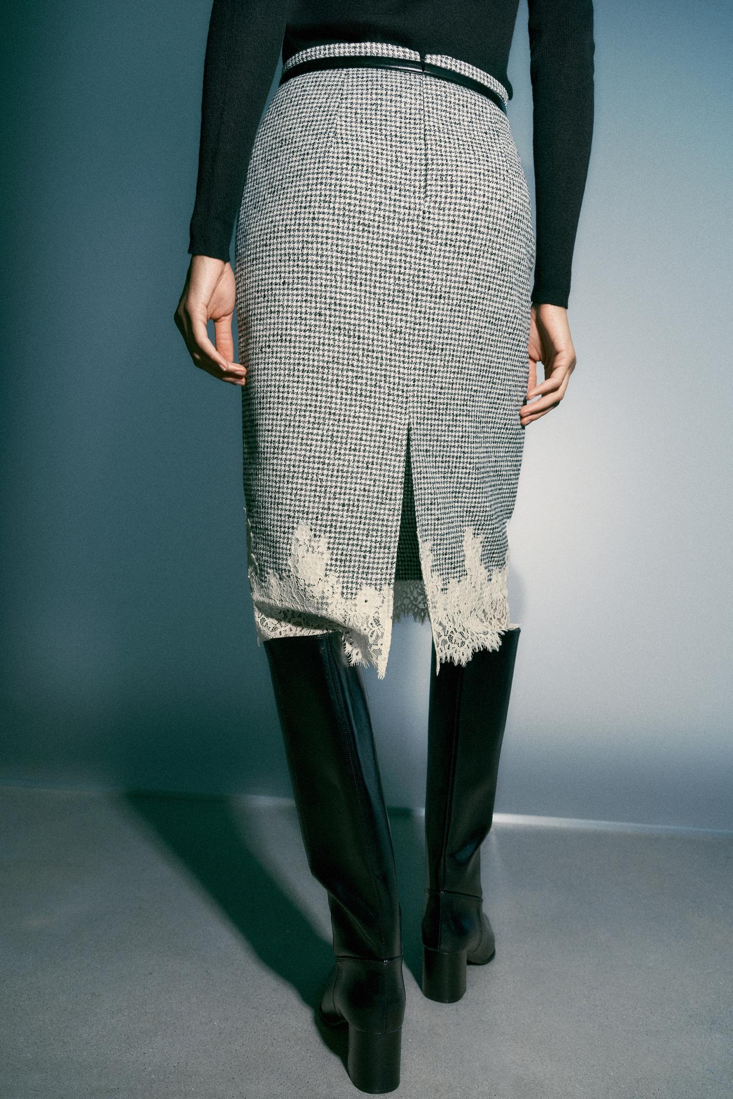 Женская юбка Zara Combined Lace MIDI, цвет: Чёрный / Белый — фото 6