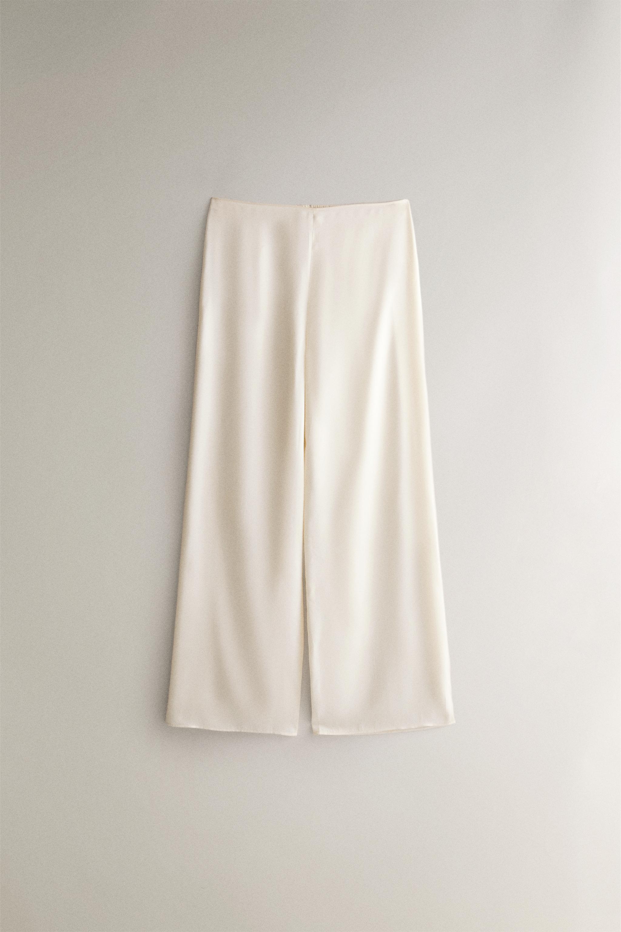 WIDE-LEG MULBERRY SILK TROUSERS — Ecru