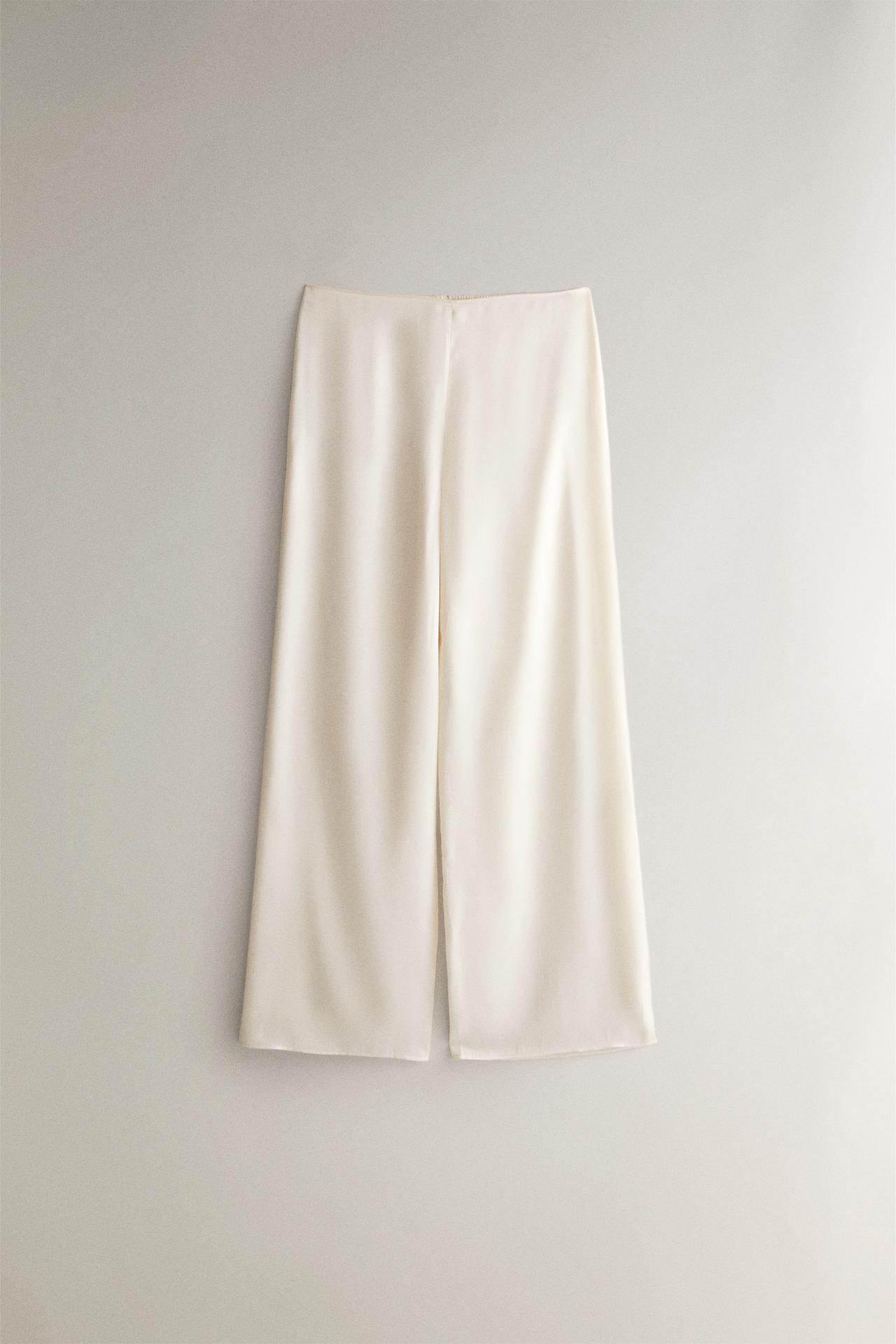 WIDE-LEG MULBERRY SILK TROUSERS — Ecru