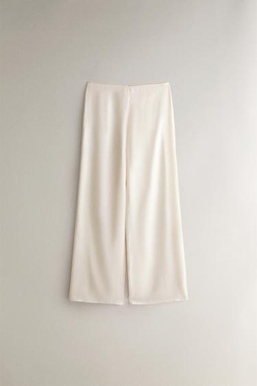 WIDE-LEG MULBERRY SILK TROUSERS - Ecru by Zara - Image 0