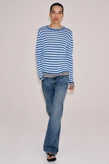 STRIPED KNIT JUMPER - Mid-blue by Zara