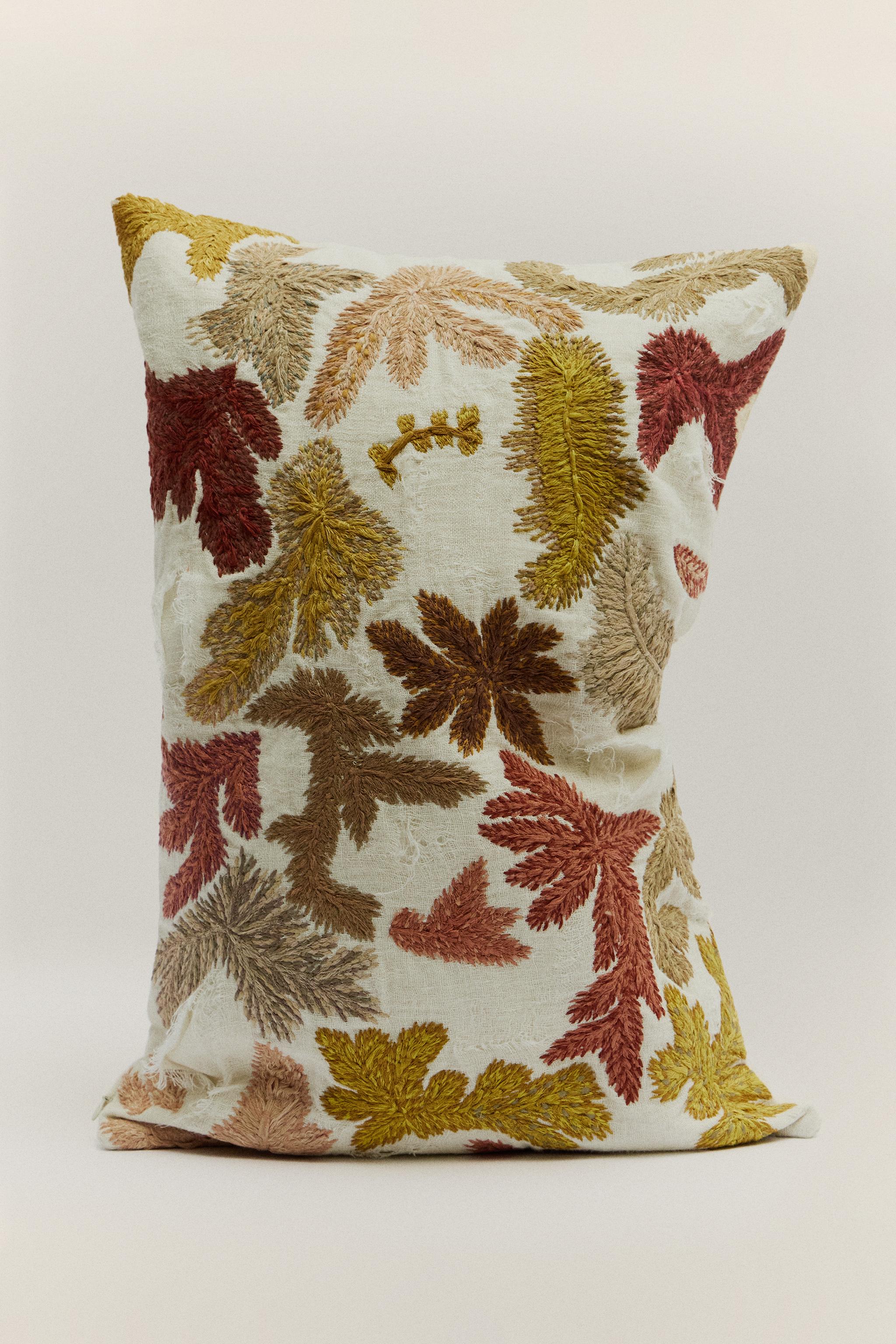 LEAF EMBROIDERY THROW PILLOW COVER