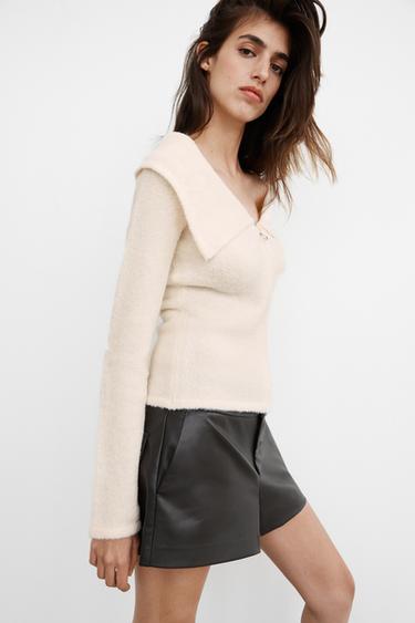 Zara FAUX LEATHER MINI SHORTS - Chocolate