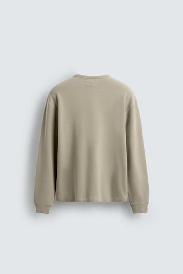 WAFFLE-KNIT HENLEY T-SHIRT - Mid-ecru by Zara