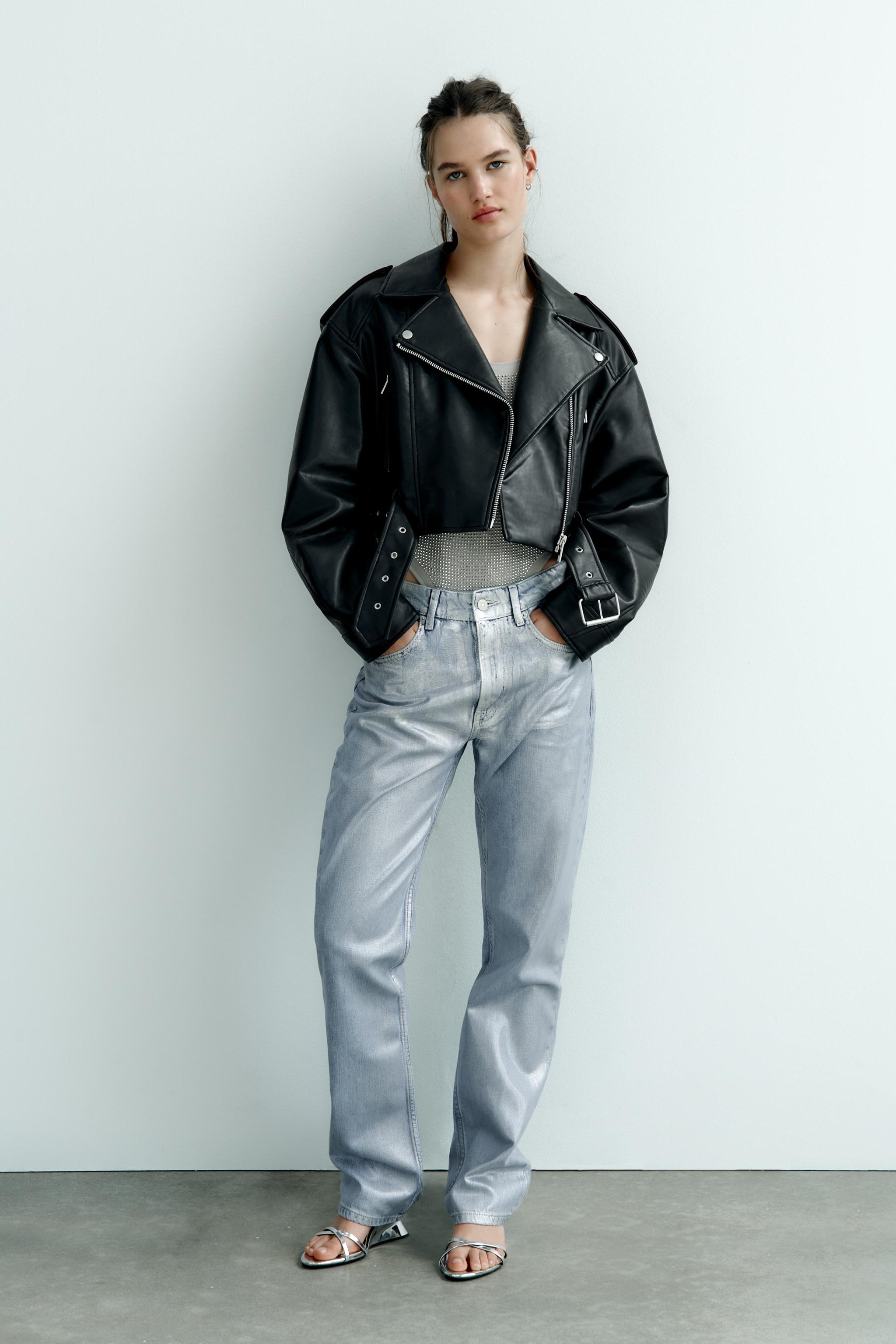 Cropped leather 2025 jacket zara