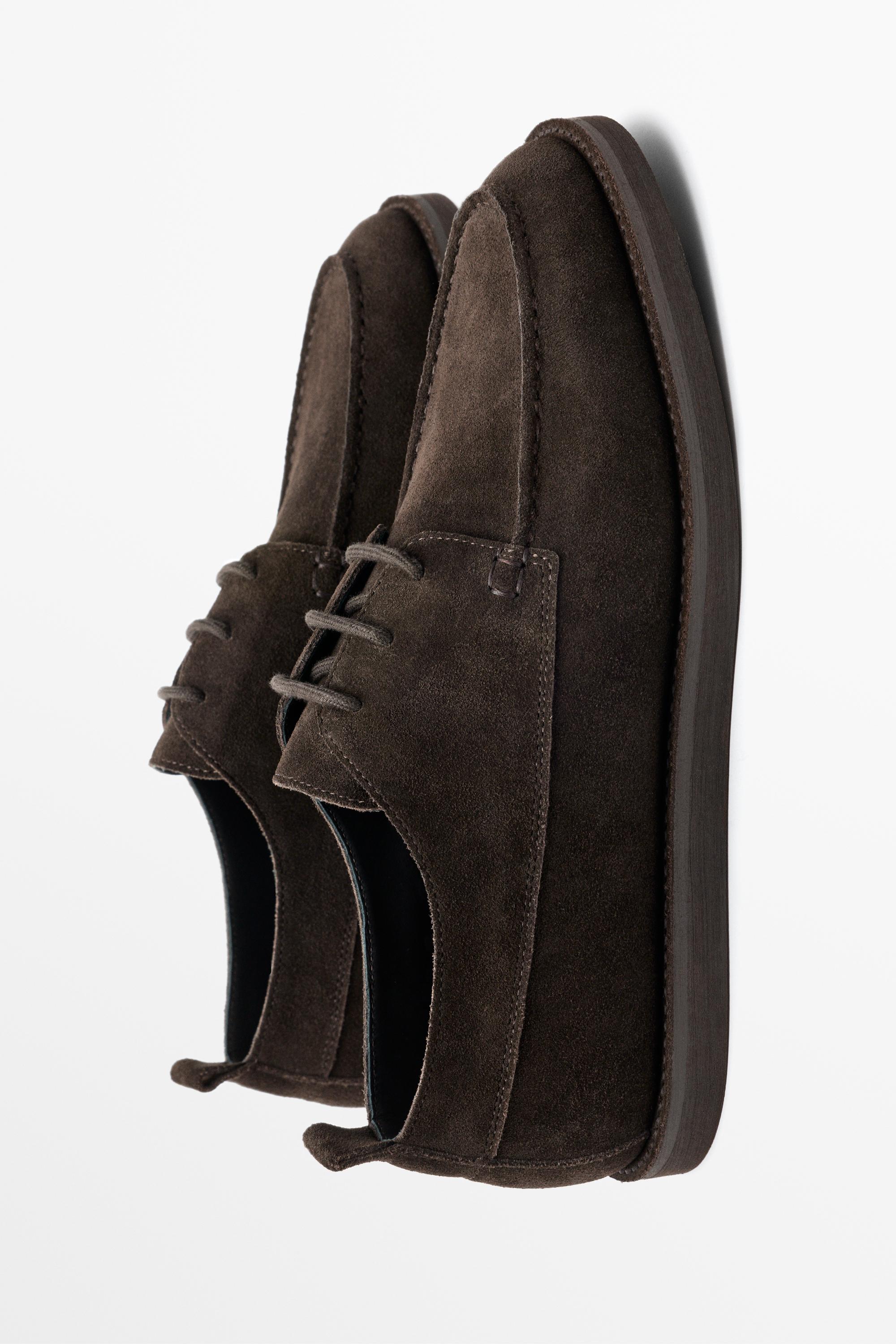 Split suede leather stitched shoe - Brown | ZARA United States Split suede leather stitched shoe - Brown | ZARA United States