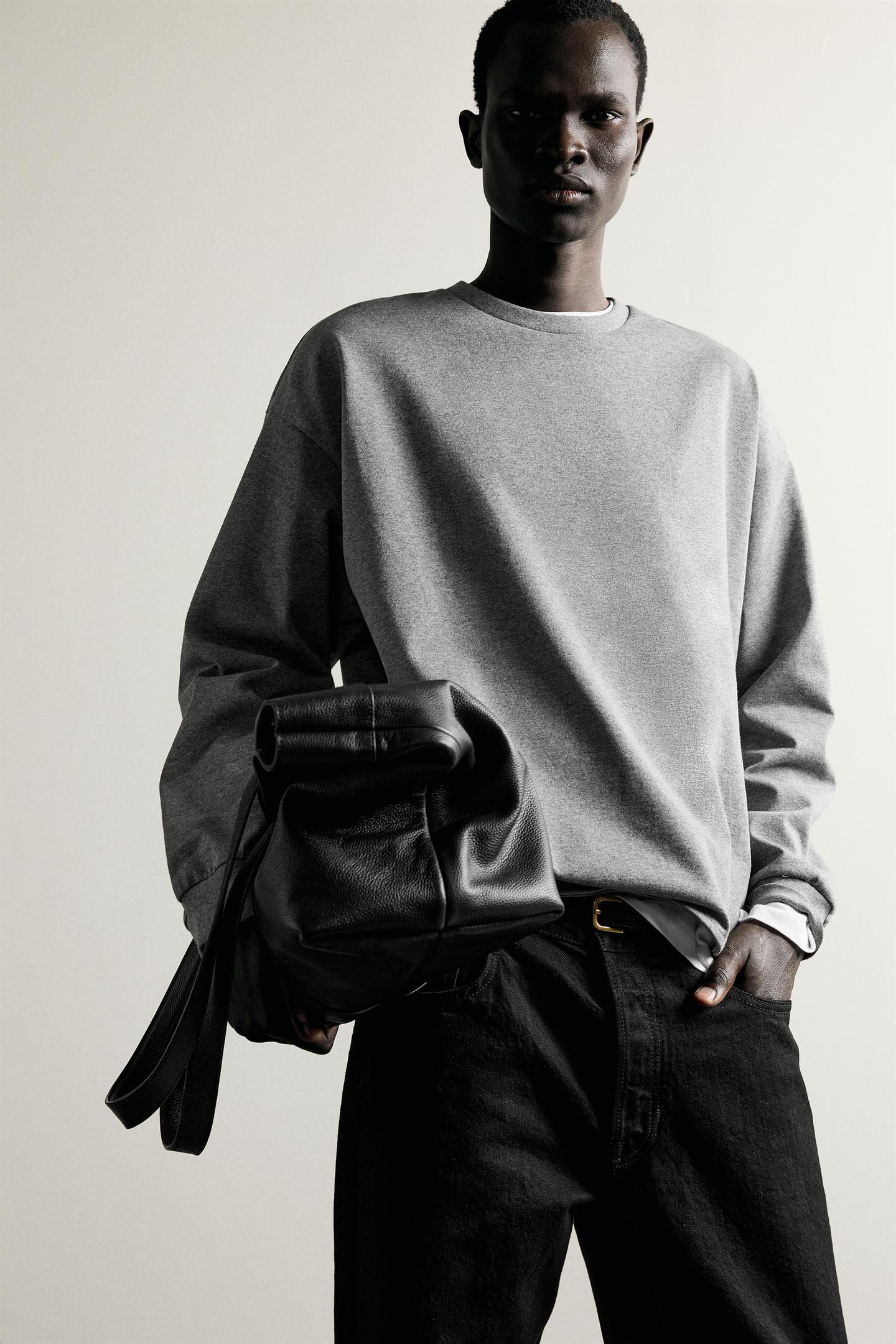 Мужская футболка Zara Relaxed Fit T-SHIRT with Vents, цвет: Серый меланжевый — фото 7