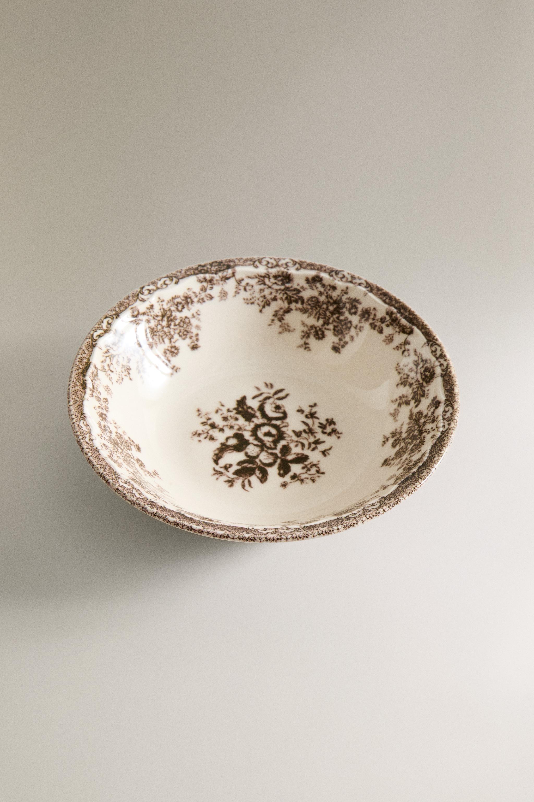 FLORAL EARTHENWARE BOWL — Brown