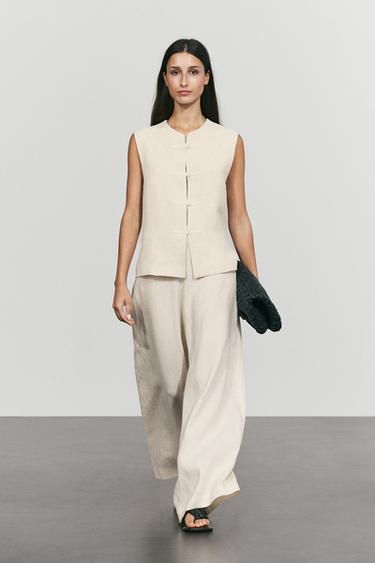 Zara Linen blend barrel fit trousers - Sand - Image 0