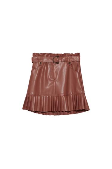 PLEATED FAUX LEATHER MINI SKIRT