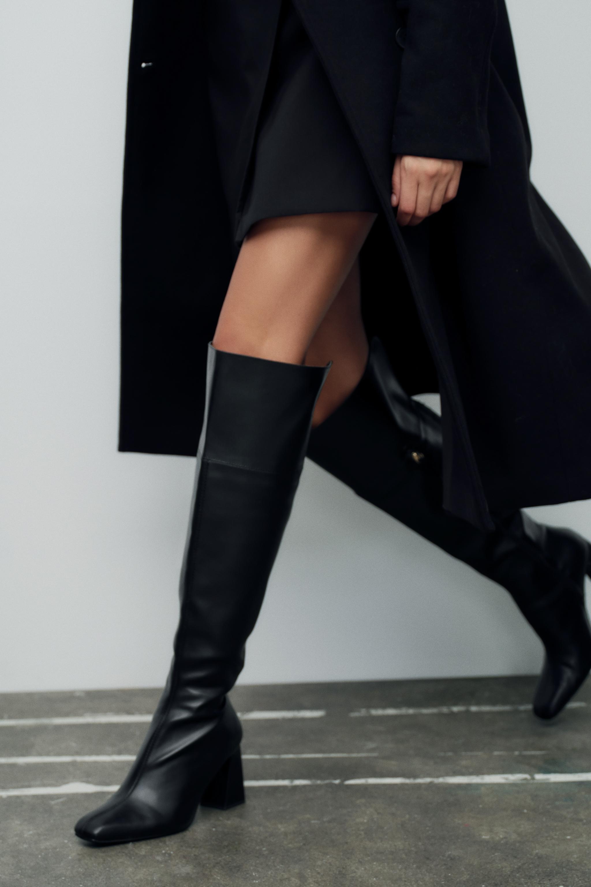 Leder Overknee Stiefel Schwarz Mit Absatz ASOS DESIGN – Kiki