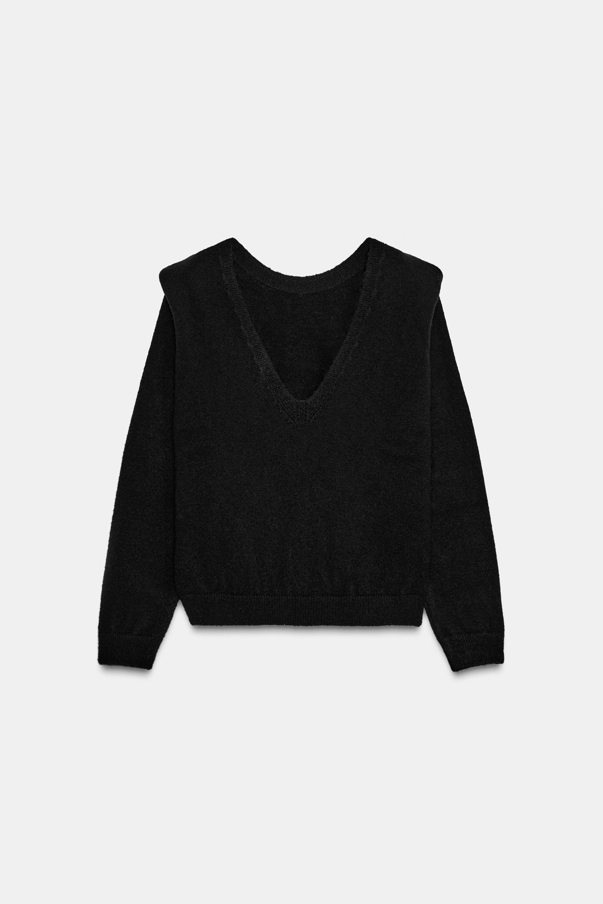 SHOULDER PAD V-NECK BACK KNIT JUMPER