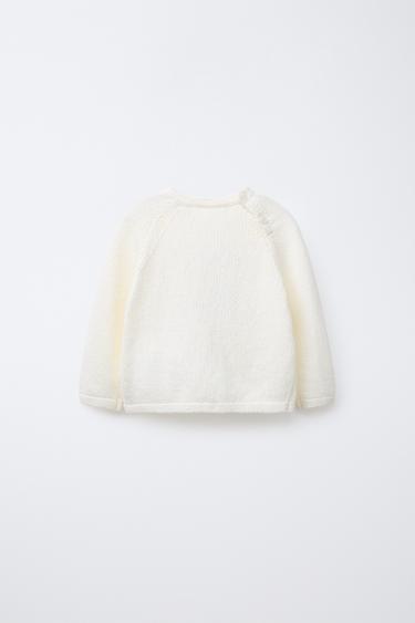 EMBROIDERED TEXT KNIT SWEATER - Ecru by Zara - Image 1