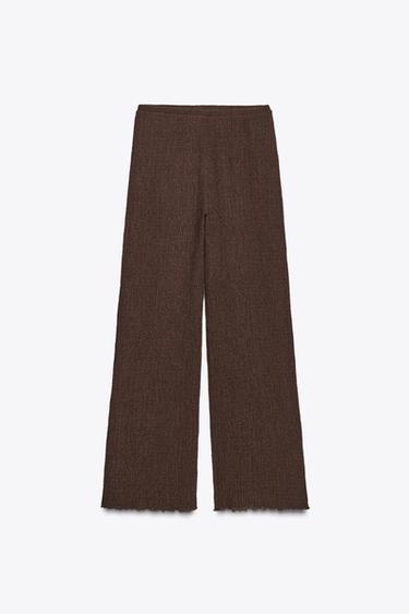 Zara TEXTURED STRAIGHT LEG PANTS - Dark brown - Image 0