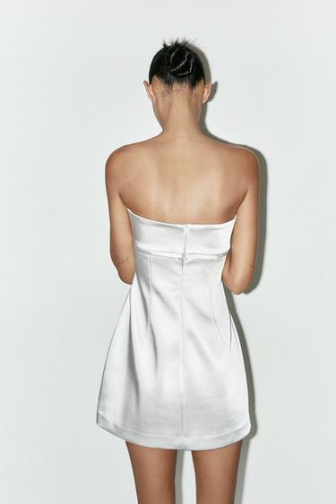 ROBE SATINÉE BUSTIER AVEC LACET - Gris perle de Zara - Image 3
