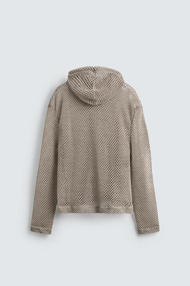 CROCHET TEXTURED SWEATSHIRT - Taupe grey by Zara - Image 7