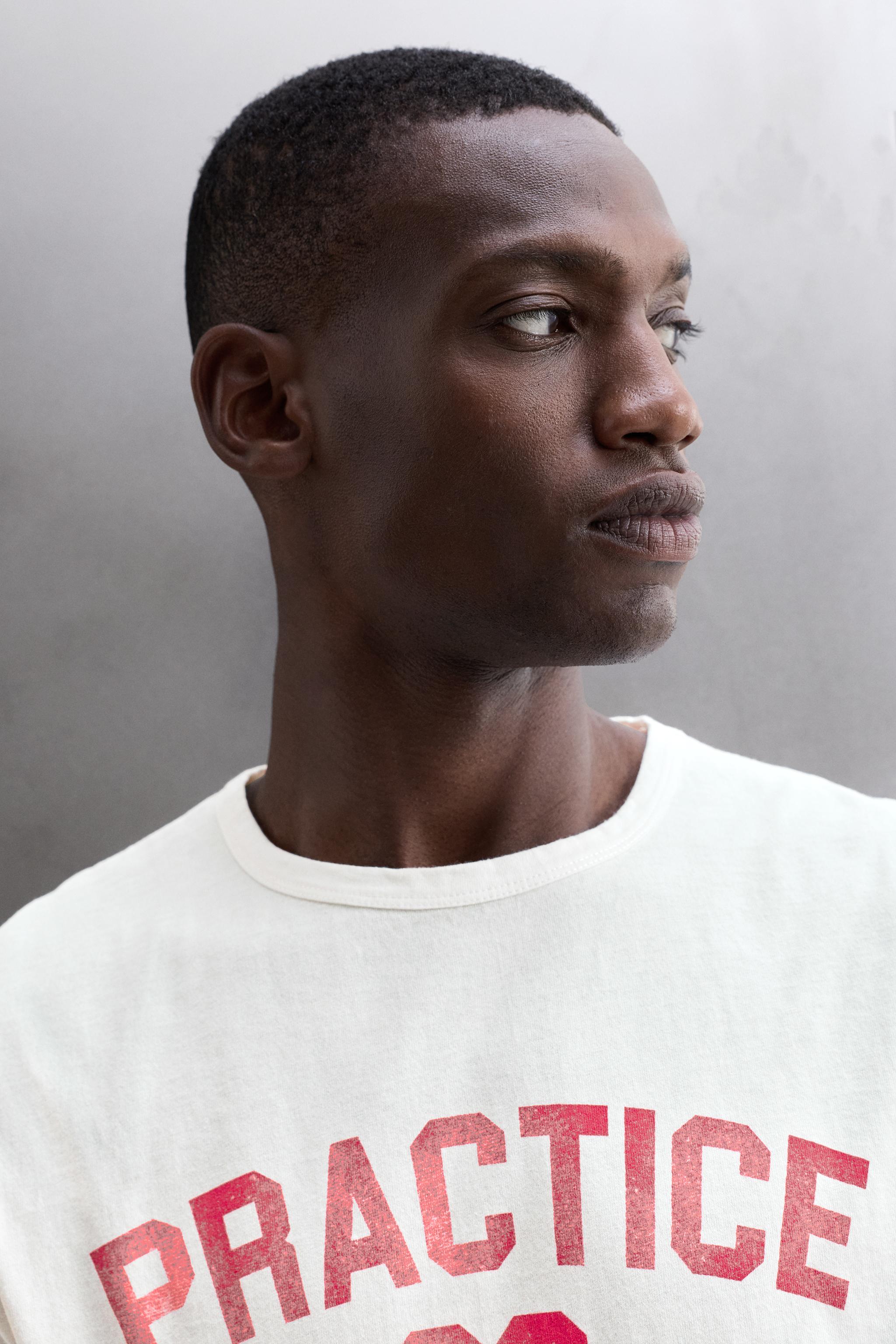 Zara YAZI BASKILI PAMUKLU T-SHIRT görsel 5