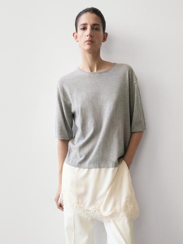 Zara Sweater with contrast lace detail - Mid-gray