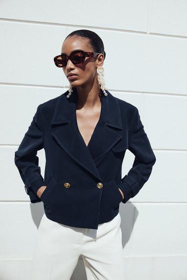 DOUBLE-BREASTED SHORT JACKET - Navy blue by Zara - Image 1