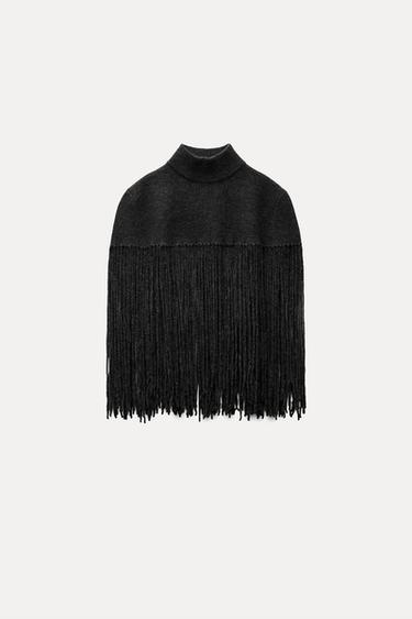 CAPA DE TRICÔ COM FRANJAS - Cinza-escuro da Zara