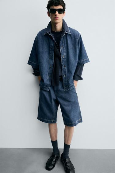 PLEATED RELAXED FIT DENIM BERMUDA SHORTS - Blue by Zara - Image 4