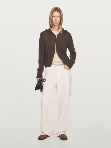 Zara 100% cashmere cardigan with hood - Dark brown - Image 0