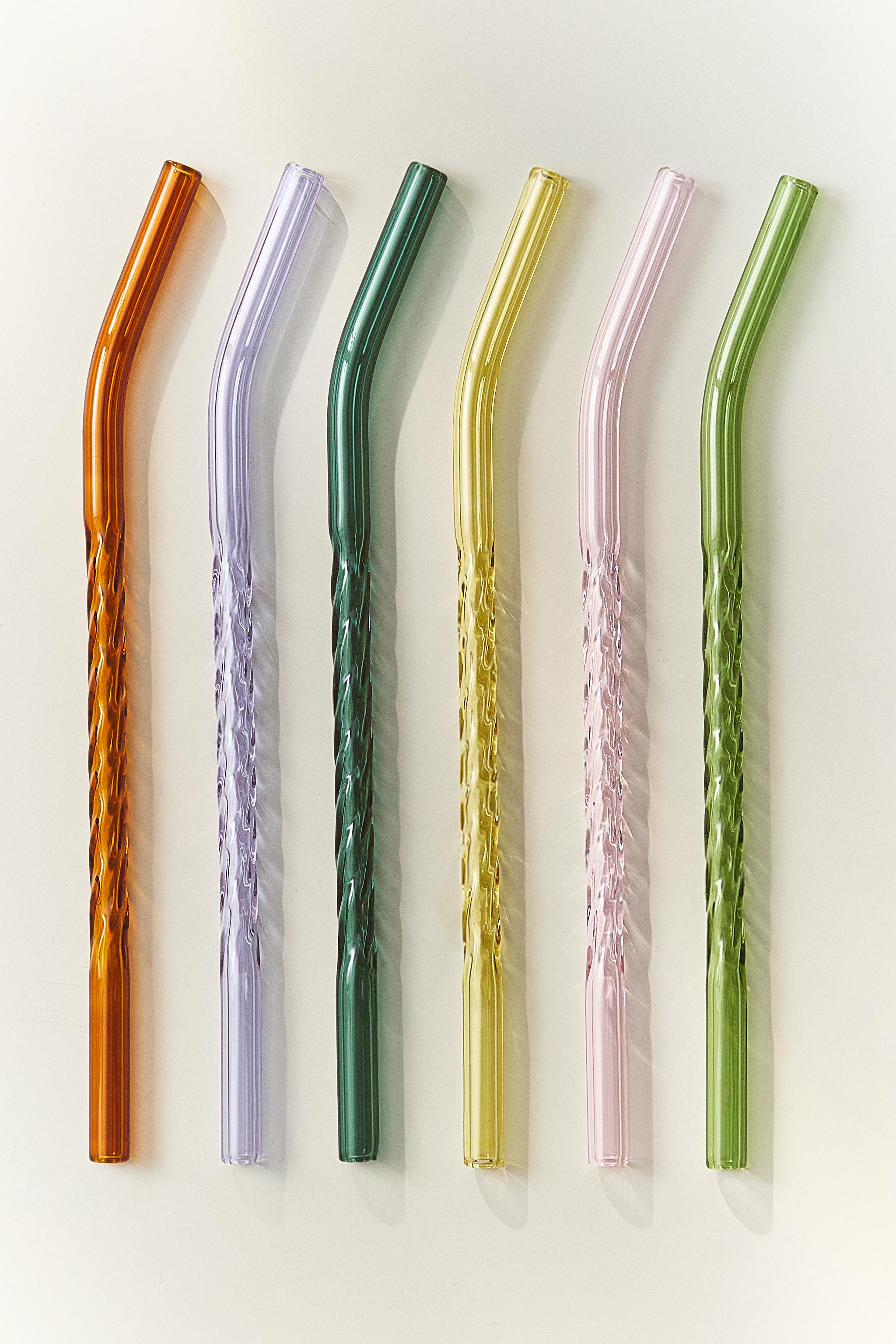 COLOURED BOROSILICATE GLASS STRAW PACK (PACK OF 6)