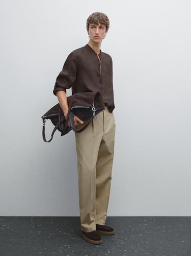 Zara Regular fit shirt with stand collar - Chocolate - Image 0