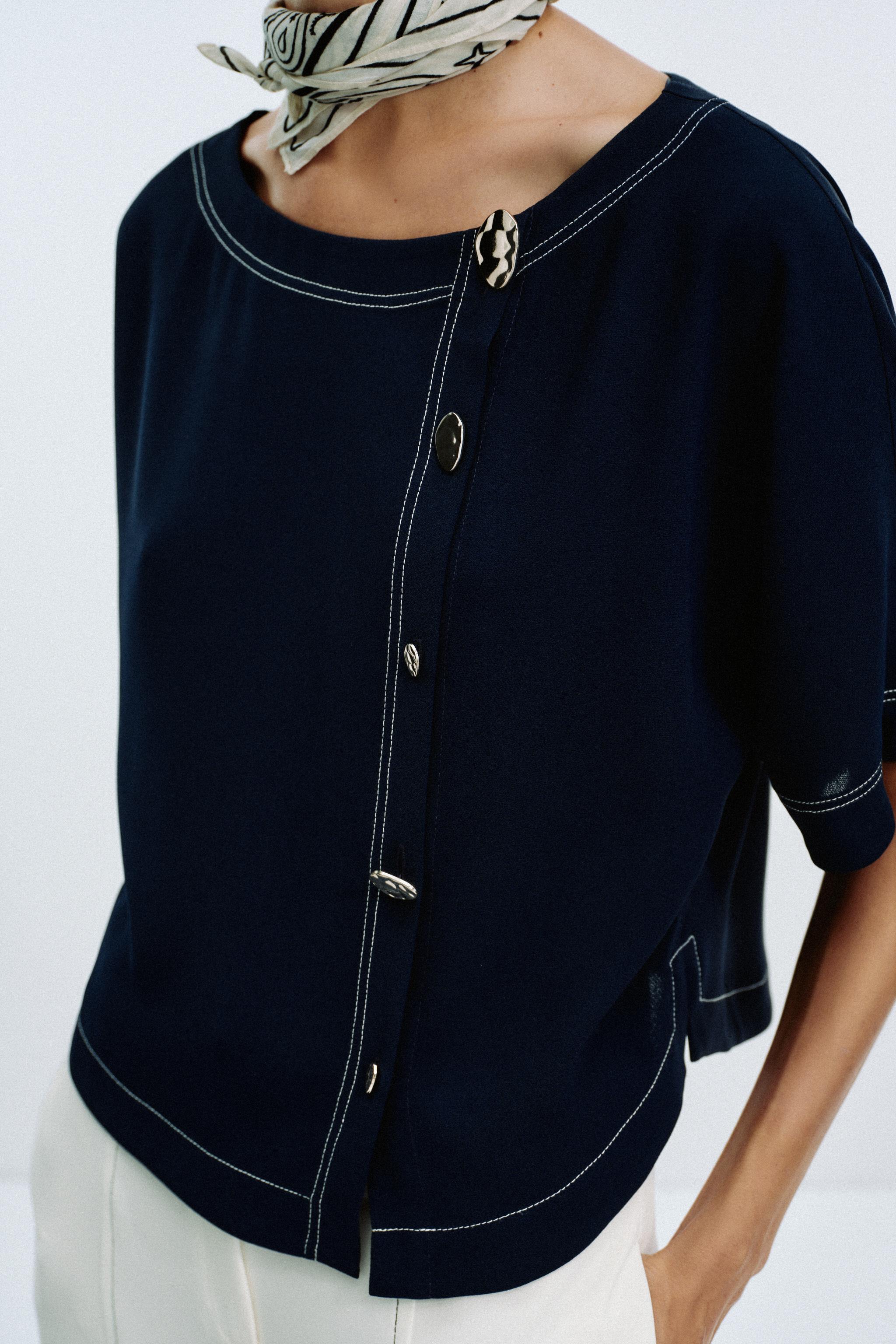 TOPSTITCHED TOP - Navy blue | ZARA United States