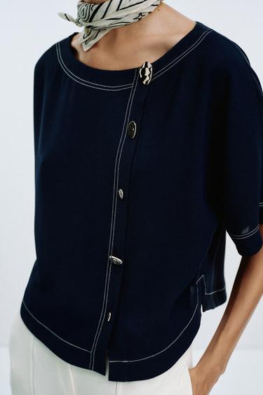 TOPSTITCHED TOP - Navy blue by Zara - Image 4