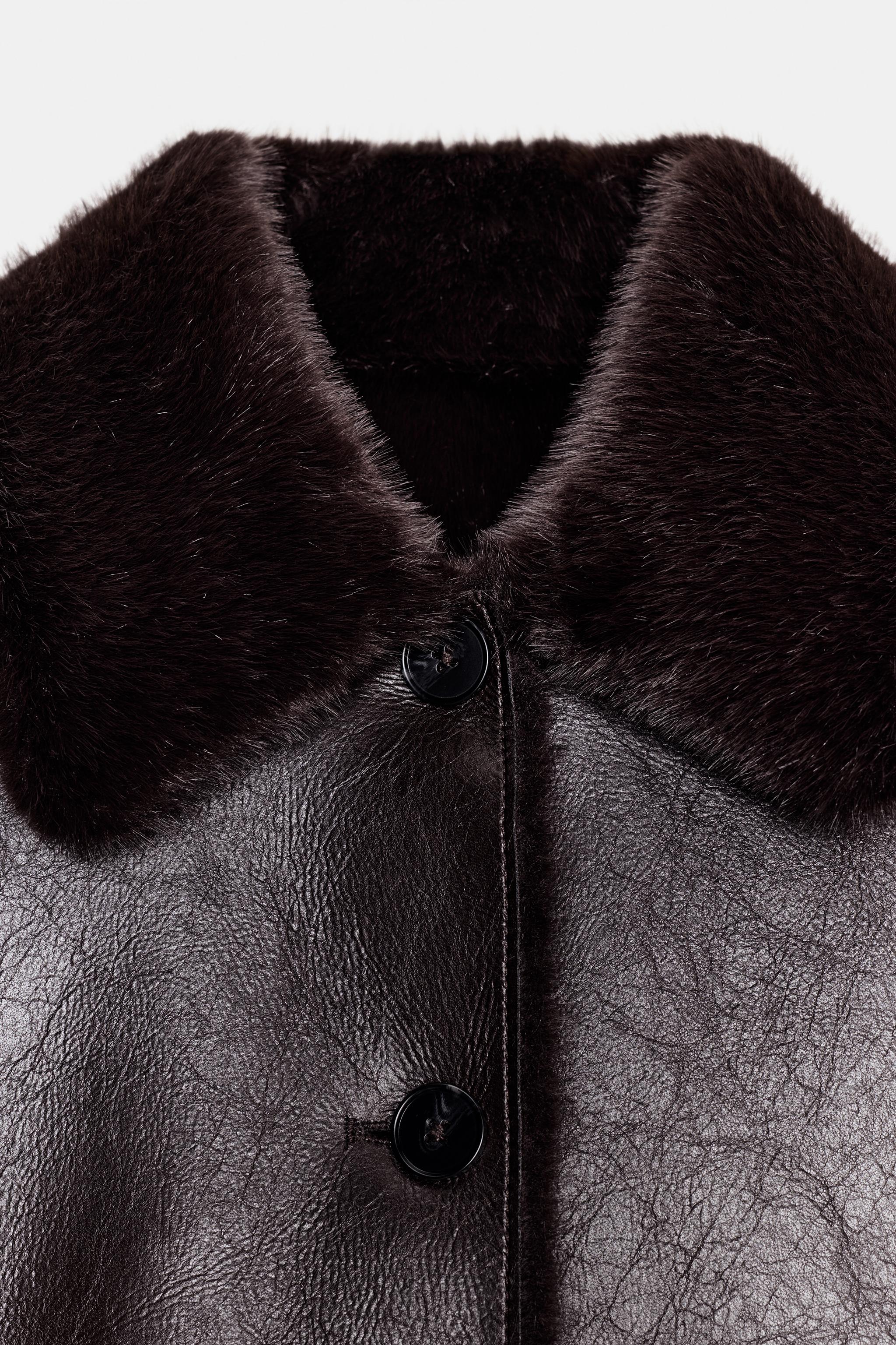 リバーシブル ダブルフェイス フェイクレザージャケット - ブラウン