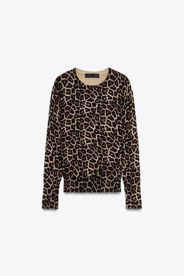 ANIMAL PRINT KNIT SWEATER - Black / Brown by Zara