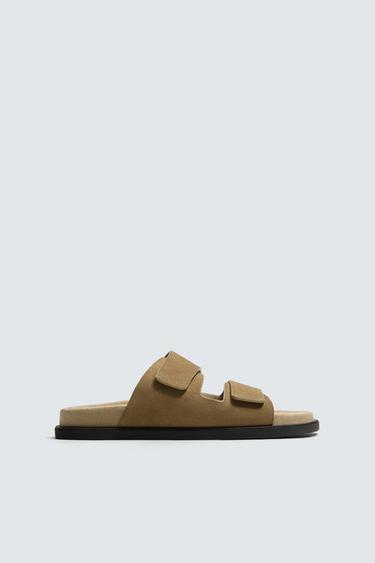 DOUBLE STRAP LEATHER SANDALS - Beige by Zara
