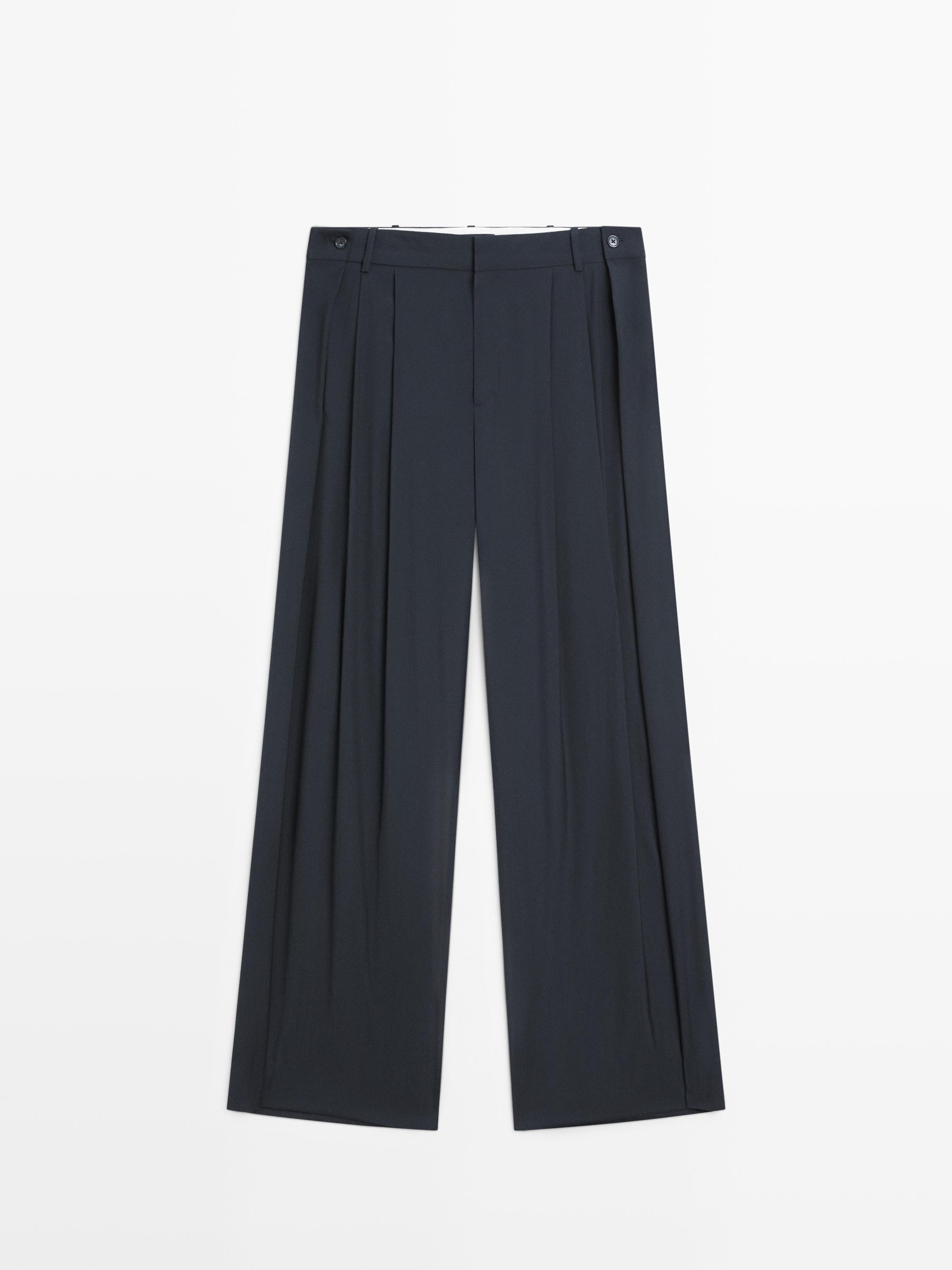 Pleated wool blend trousers