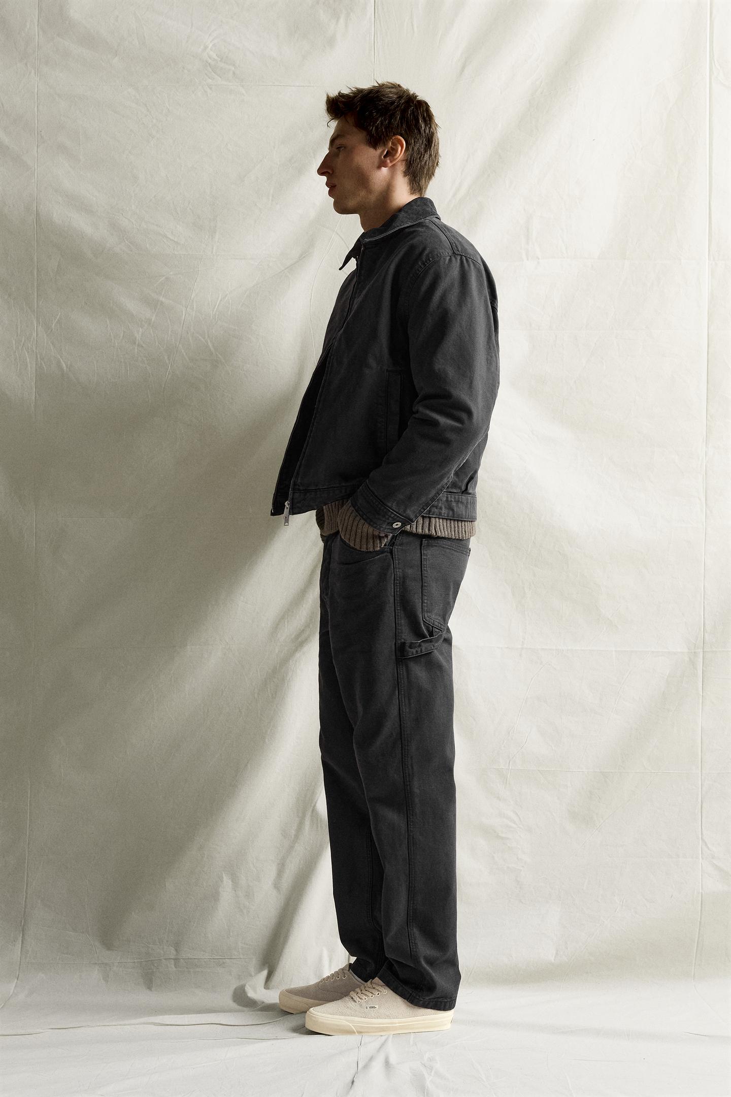 Мужская куртка Zara Combined Collar Zip-Up, цвет: Чёрный — фото 4