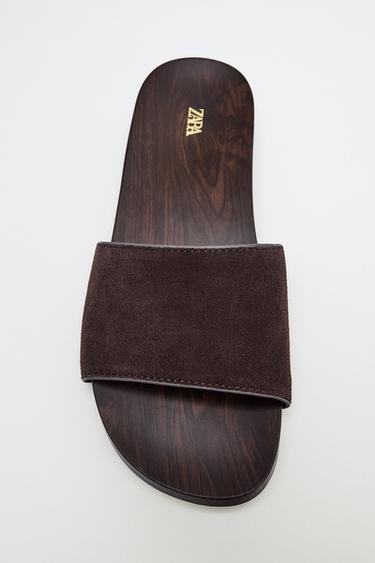 FLAT LEATHER SANDALS - Brown by Zara