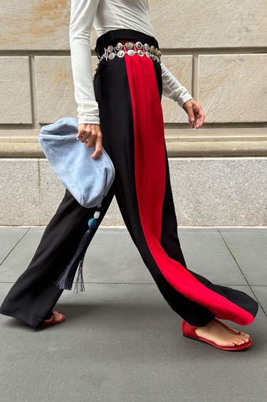 PANTALON LARGE À BANDE LATÉRALE ZW COLLECTION - Rouge / Noir de Zara
