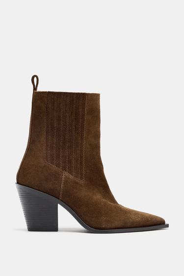 SPLIT SUEDE COWBOY ANKLE BOOTS - Brown by Zara