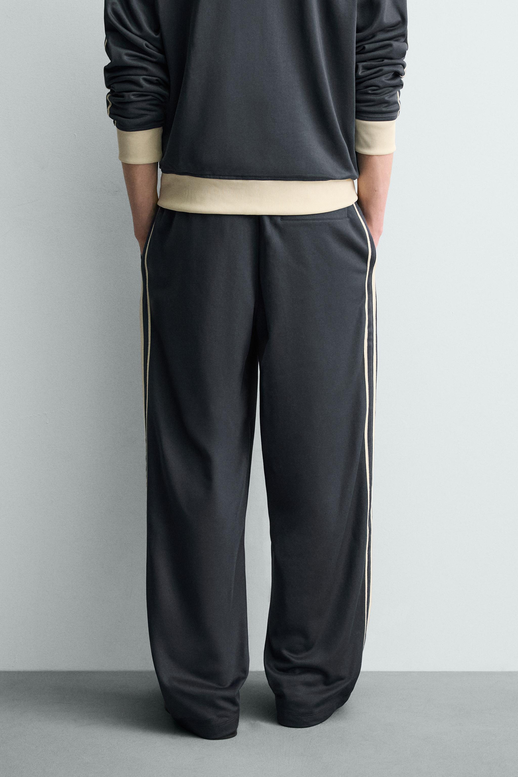 ジョガーワイドレッグパンツ、サイドライン入り - ブルー | ZARA Japan