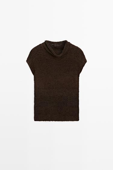 Zara Suede leather knit top - Brown - Image 0