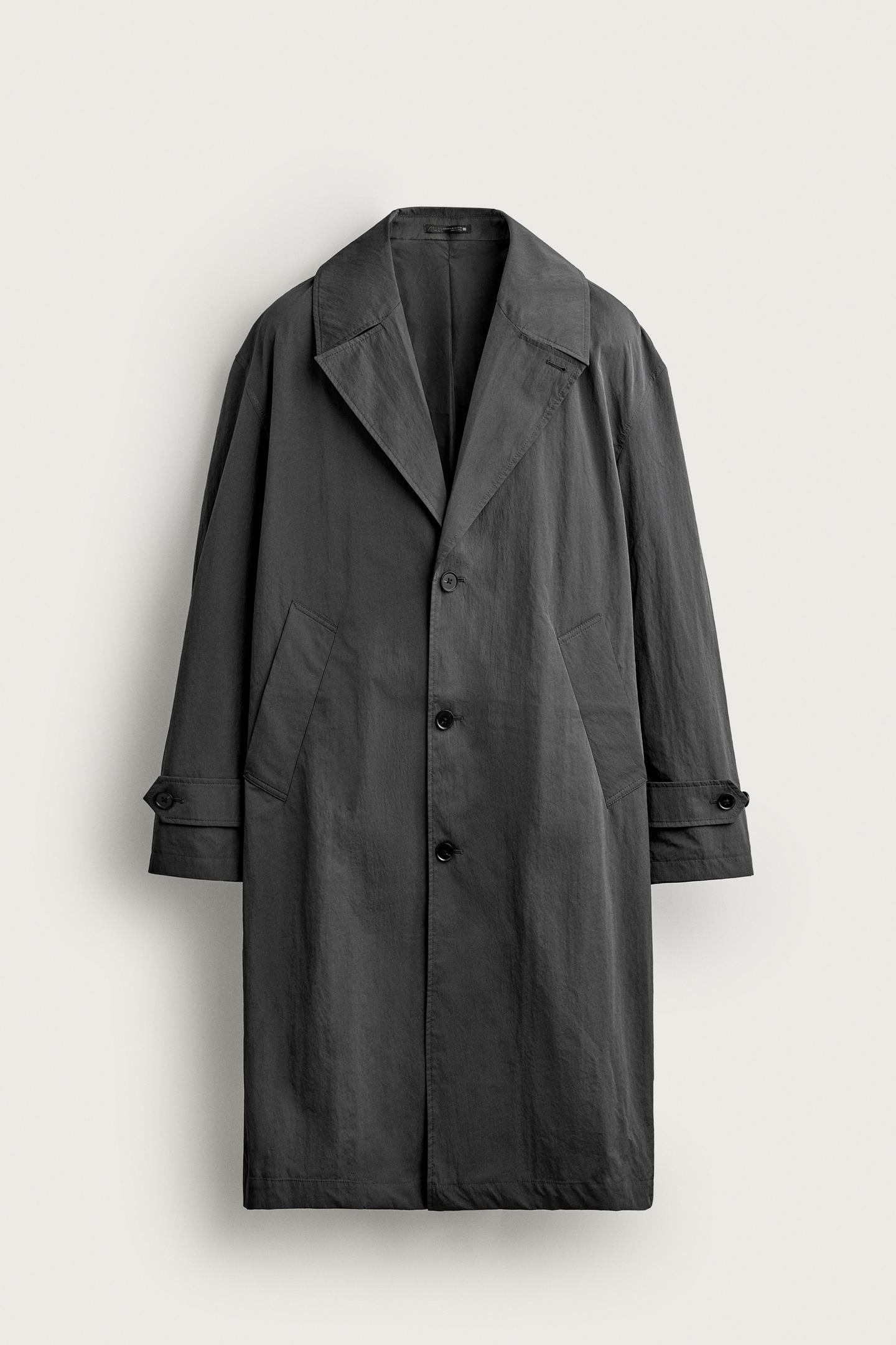 Мужское пальто Zara Relaxed-Fit Technical Trench, цвет: Серый — фото 8