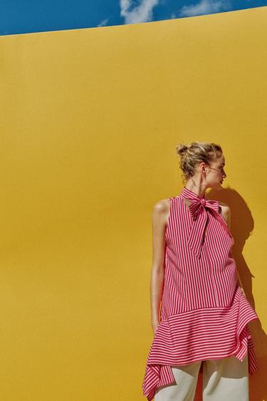 ASYMMETRIC STRIPED TOP - Fuchsia by Zara - Image 4