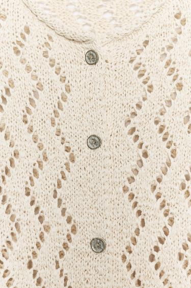 GILET EN MAILLE AJOURÉE ZIGZAG - Écru de Zara - Image 7