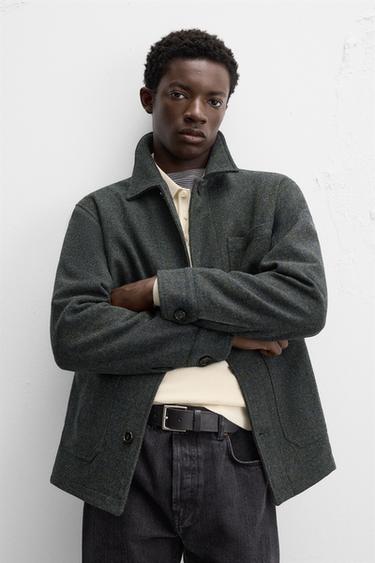 100% WOOL OVERSHIRT WITH POCKETS - Blue marl by Zara - Image 4